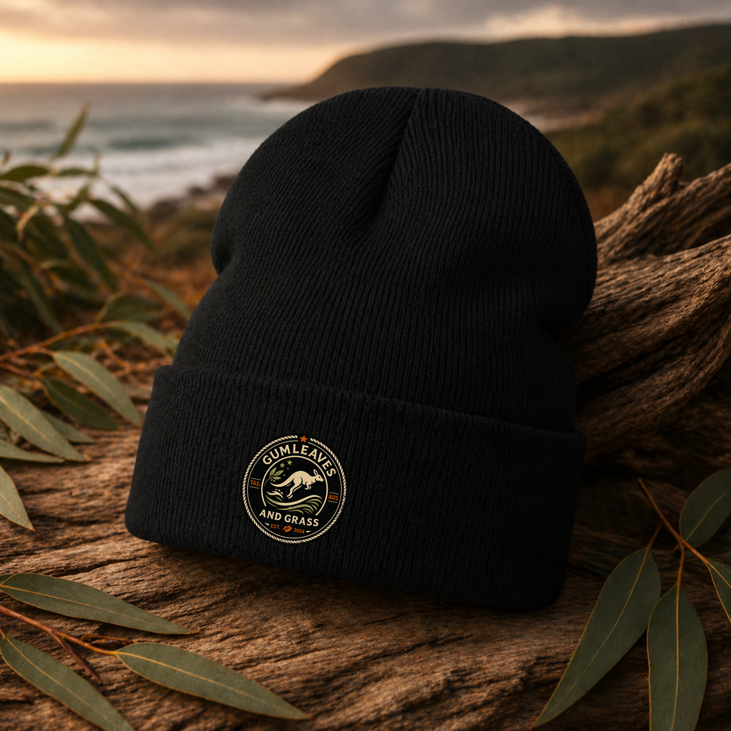 Gumleaves and Grass Cuffed Embroidered Beanie